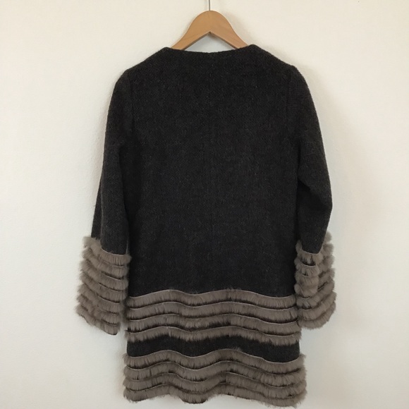 Barney’s New York Coat Jacket Brown M Wool Fur - Picture 5 of 8